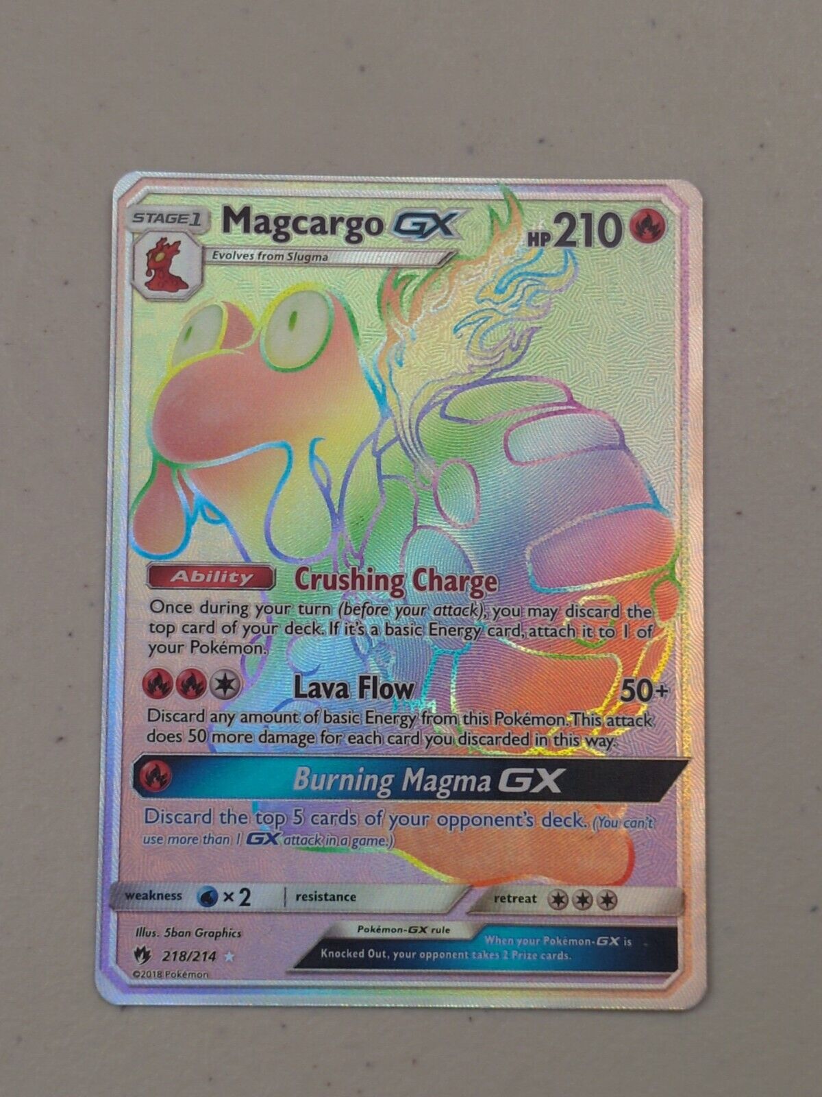 Magcargo GX - 218/214 - Hyper Rare Lost Thunder - Pokemon Card - NM