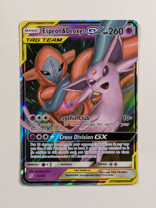 Espeon & Deoxys GX - 72/236 - Ultra Rare Unified Minds - Pokemon Card - NM