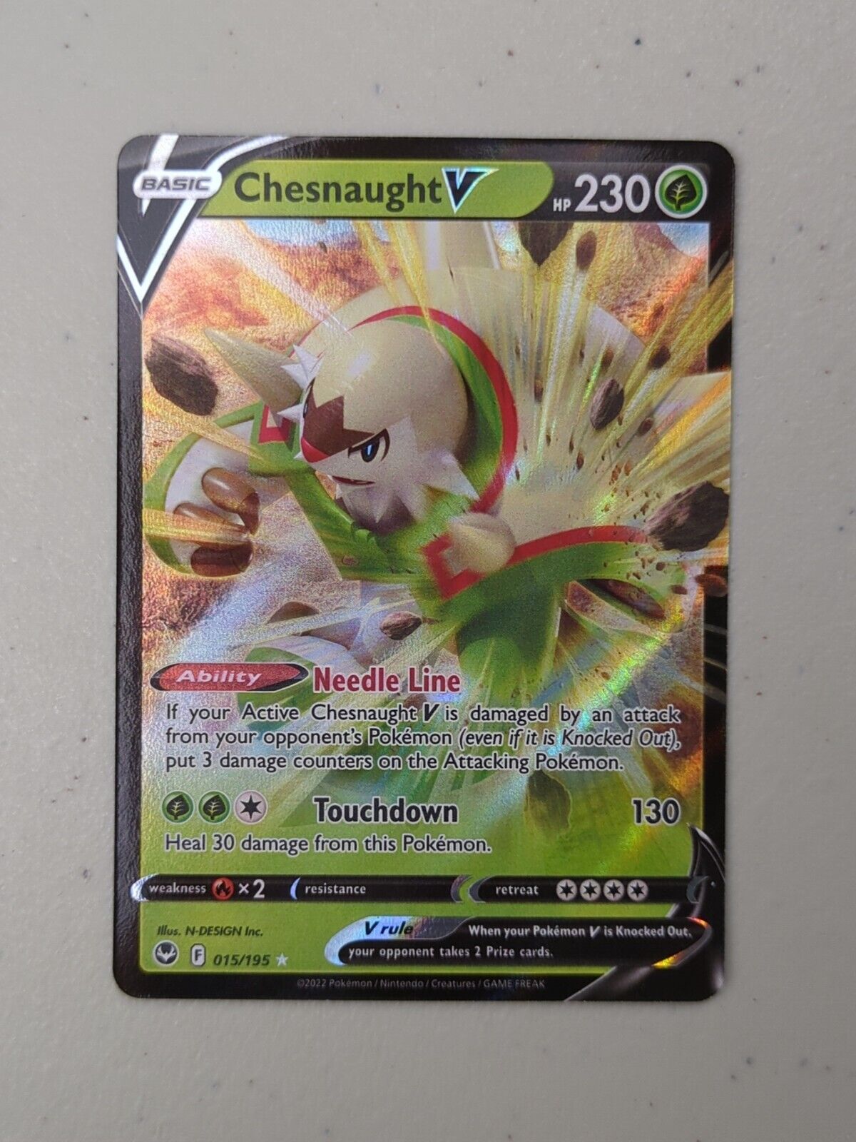 Chesnaught V - 015/195 - Ultra Rare Silver Tempest - Pokemon Card - NM