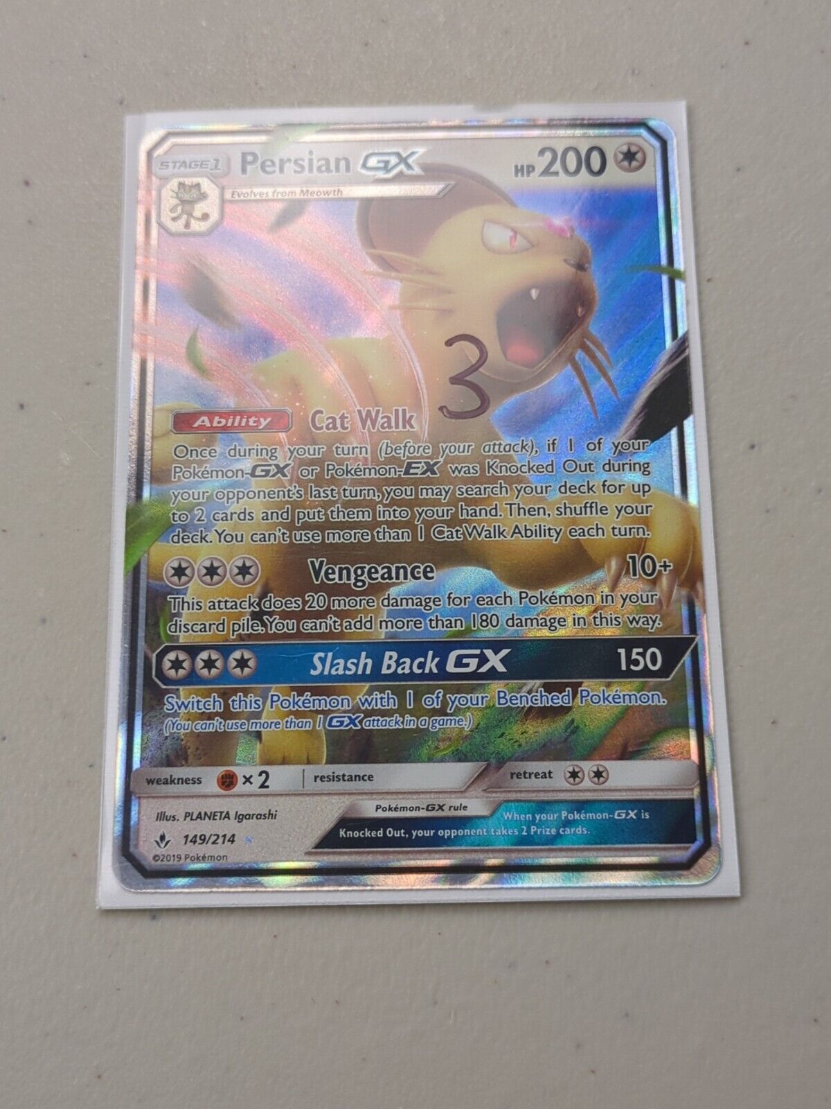 Persian GX - 149/214 - Full Art Ultra Rare Unbroken Bonds - Pokemon Card - NM