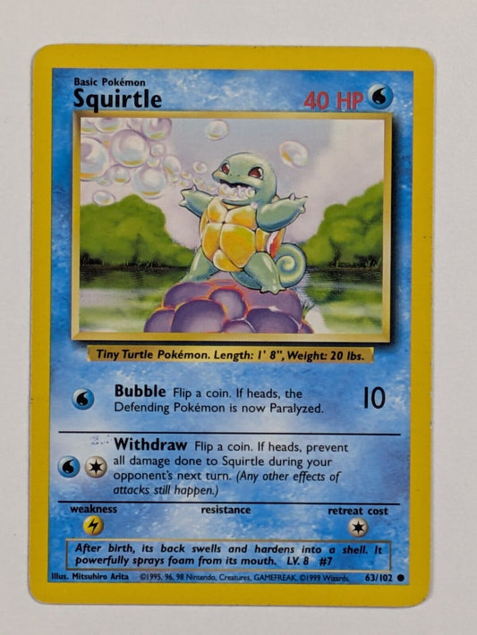 Squirtle - 63/102 - Common Unlimited Base Set - Pokemon Card - NM