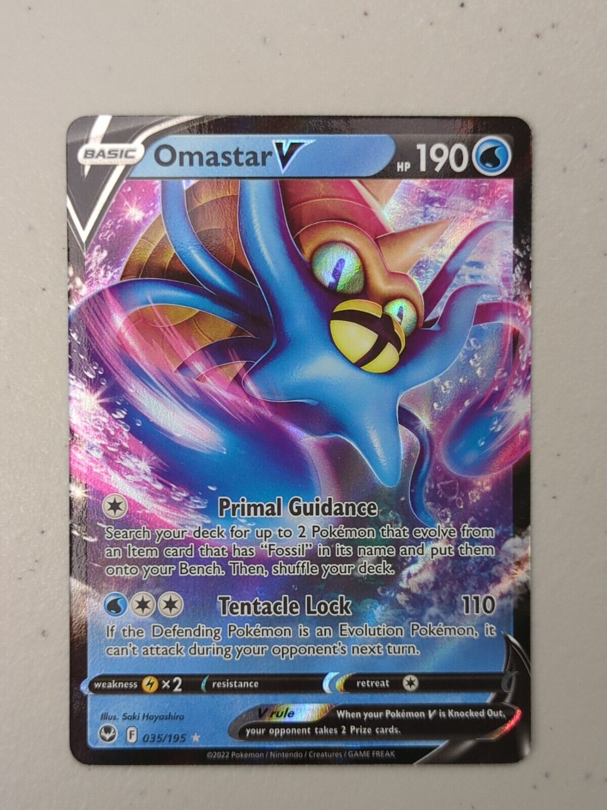 Omastar V - 035/195 - Ultra Rare Silver Tempest - Pokemon Card - NM