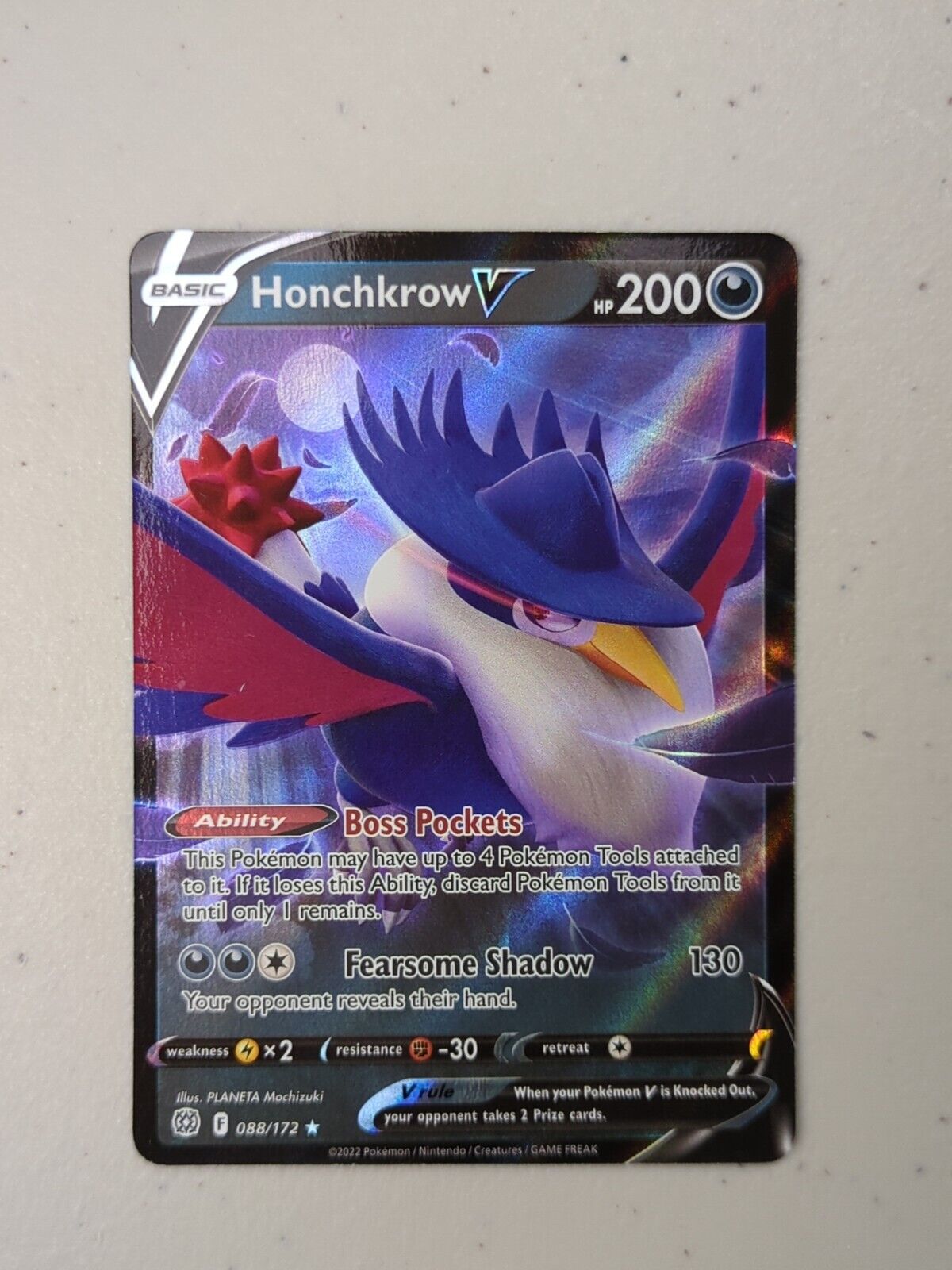 Honchkrow V - 088/172 - Ultra Rare Brilliant Stars - Pokemon Card - NM