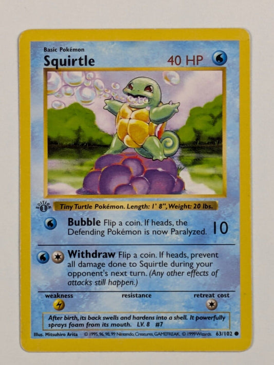 Squirtle - 63/102 - Common 1st Edition Base Set - Pokemon Card - NM