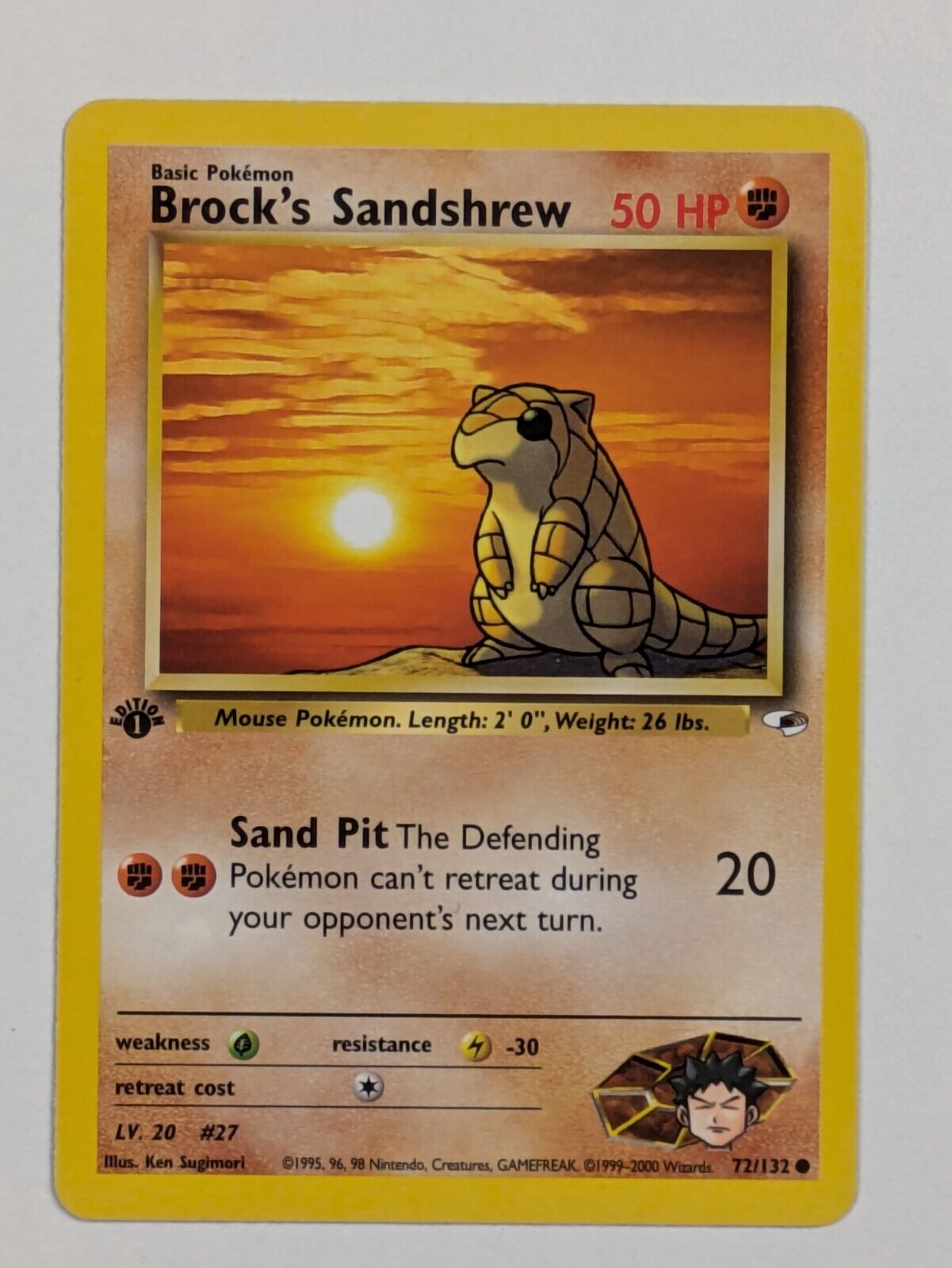 Brock's Sandshrew - 72/132 - Common 1st Edition Gym Heroes - Pokemon Card - NM