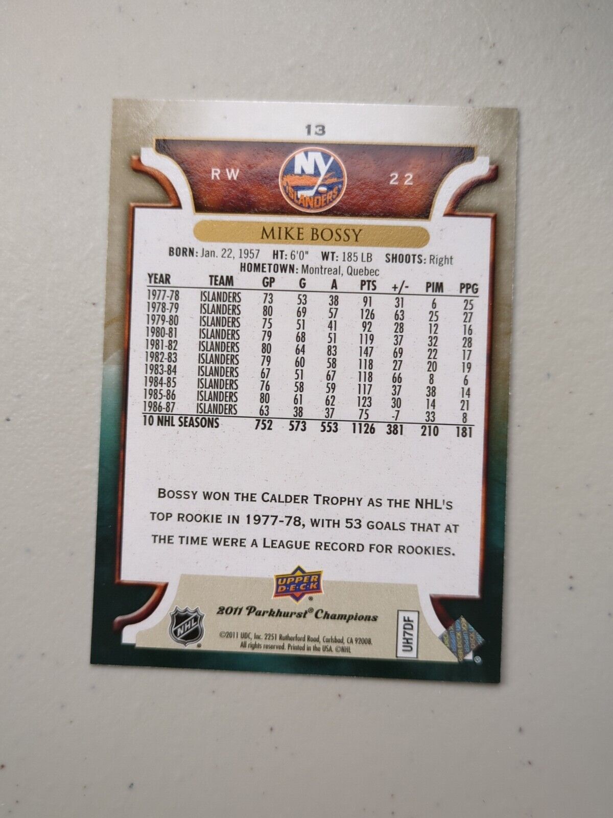 2011-12 Parkhurst Champions Mike Bossy #13 New York Islanders