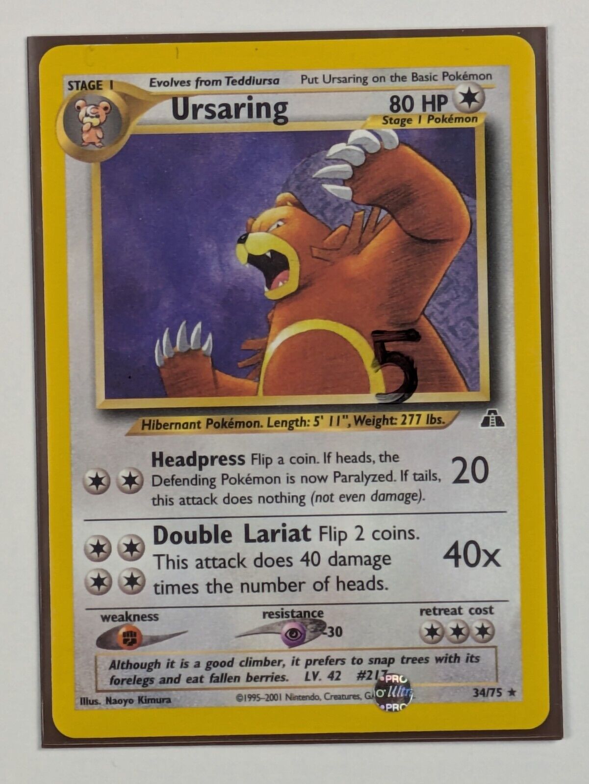 Ursaring - 34/75 - Rare Unlimited Neo Discovery - Pokemon Card - NM