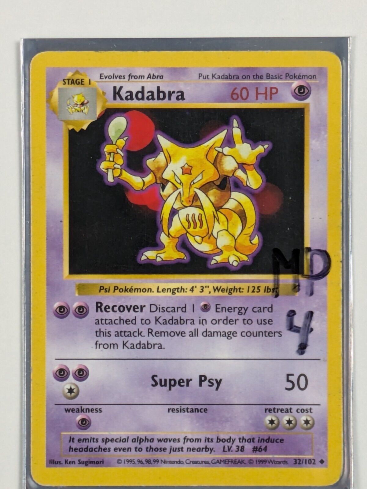 Kadabra - 32/102 - Uncommon (Shadowless) Base Set - Pokemon Card - MP