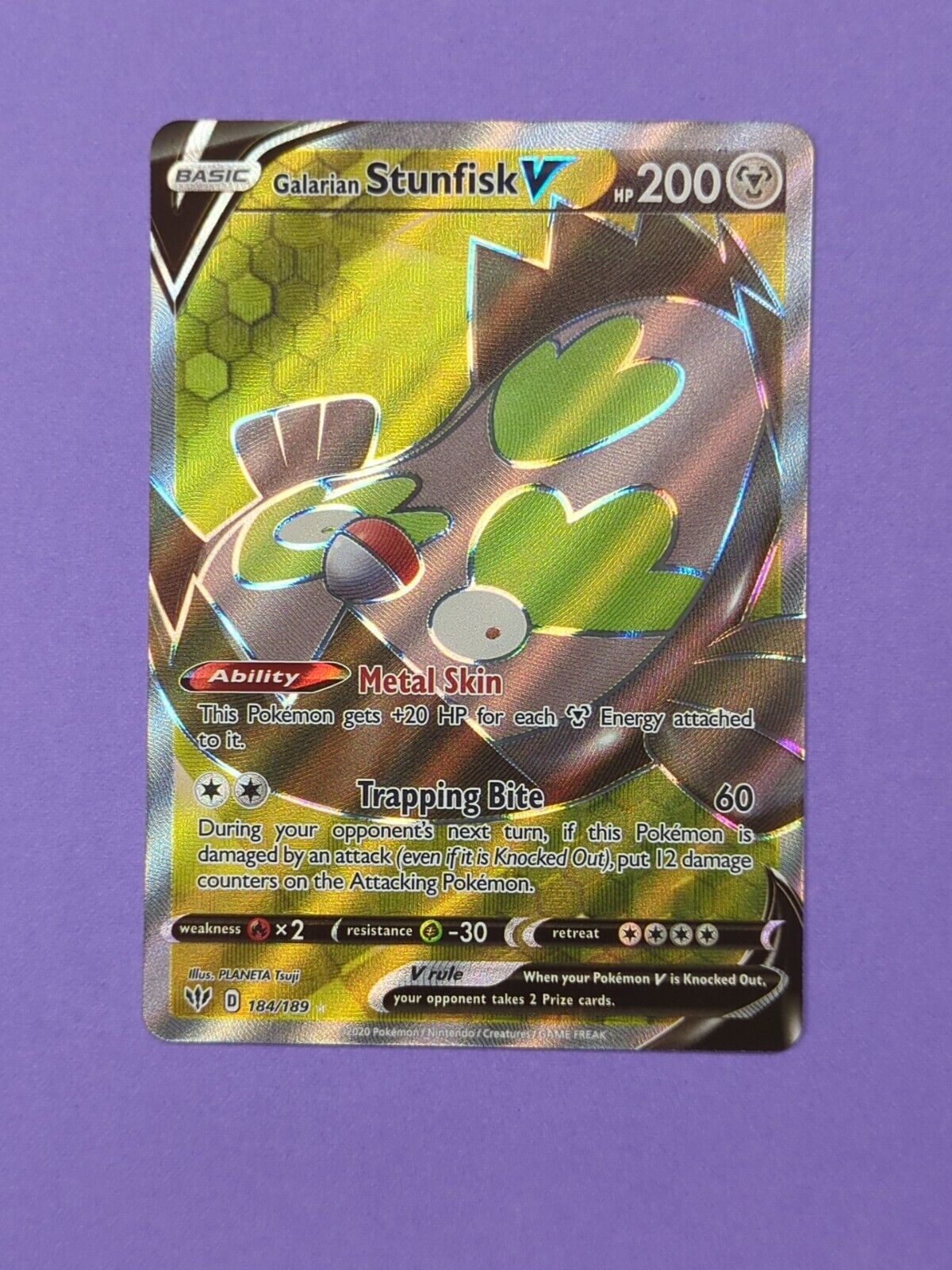 Galarian Stunfisk V - 184/189 - Ultra Rare Darkness Ablaze - Pokemon - NM