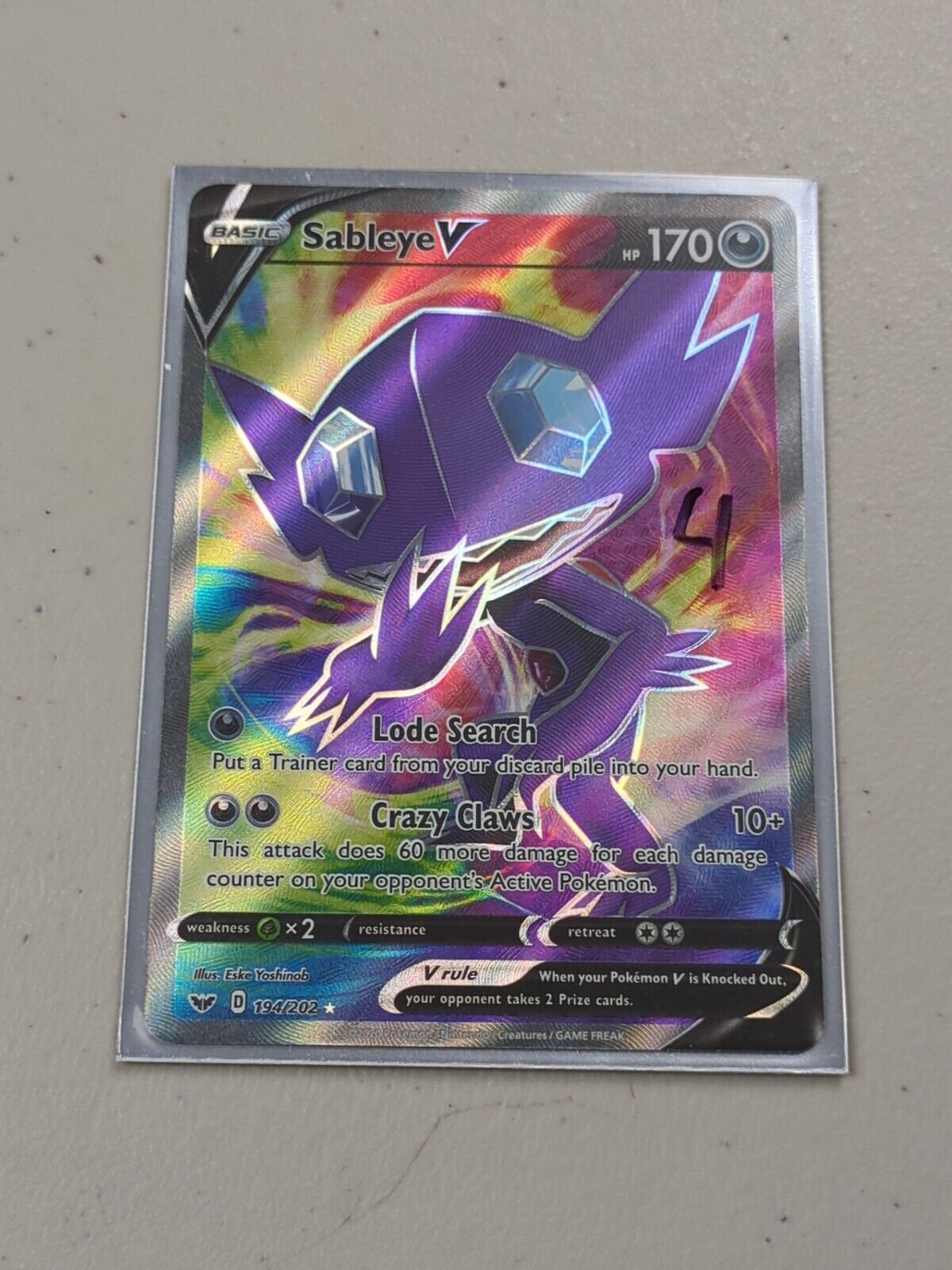 Sableye V - 194/202 - Full Art Ultra Rare Sword & Shield Set - Pokemon Card - NM