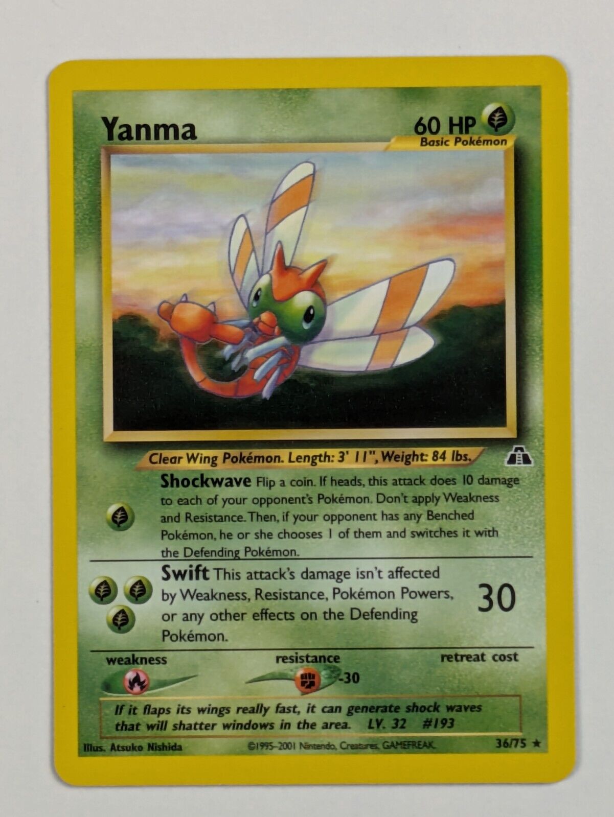 Yanma - 36/75 - Rare Unlimited Neo Discovery - Pokemon Card - NM