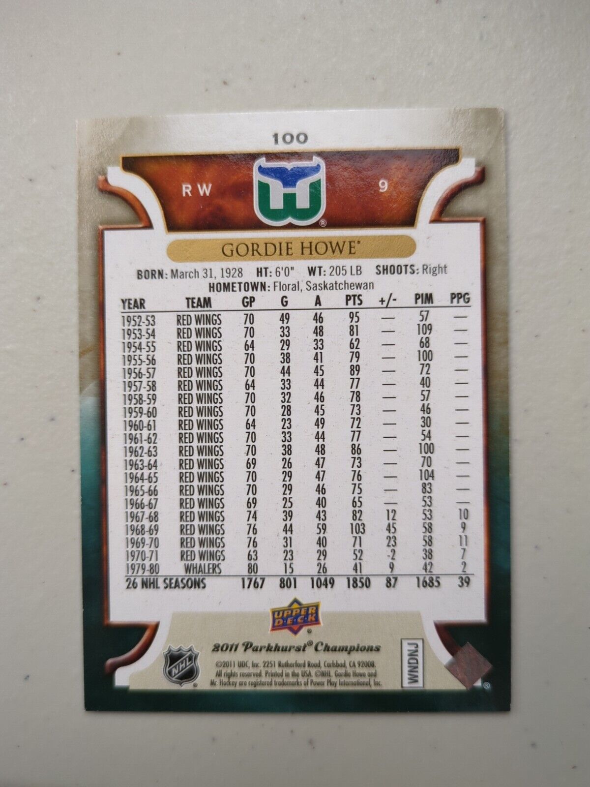 2011 Parkhurst Champions #100 Gordie Howe Hartford Whalers