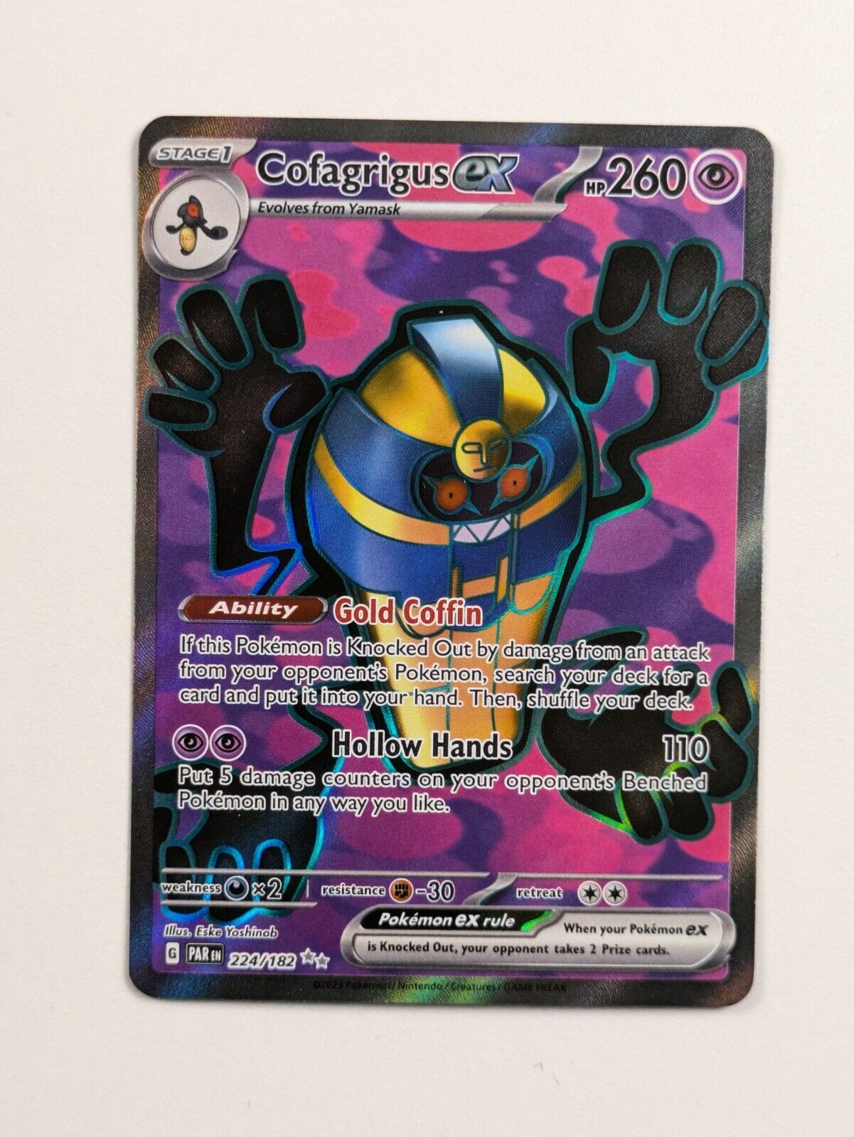 Cofagrigus EX - 224/182 - Full Art Secret Rare Paradox Rift - Pokemon Card - NM