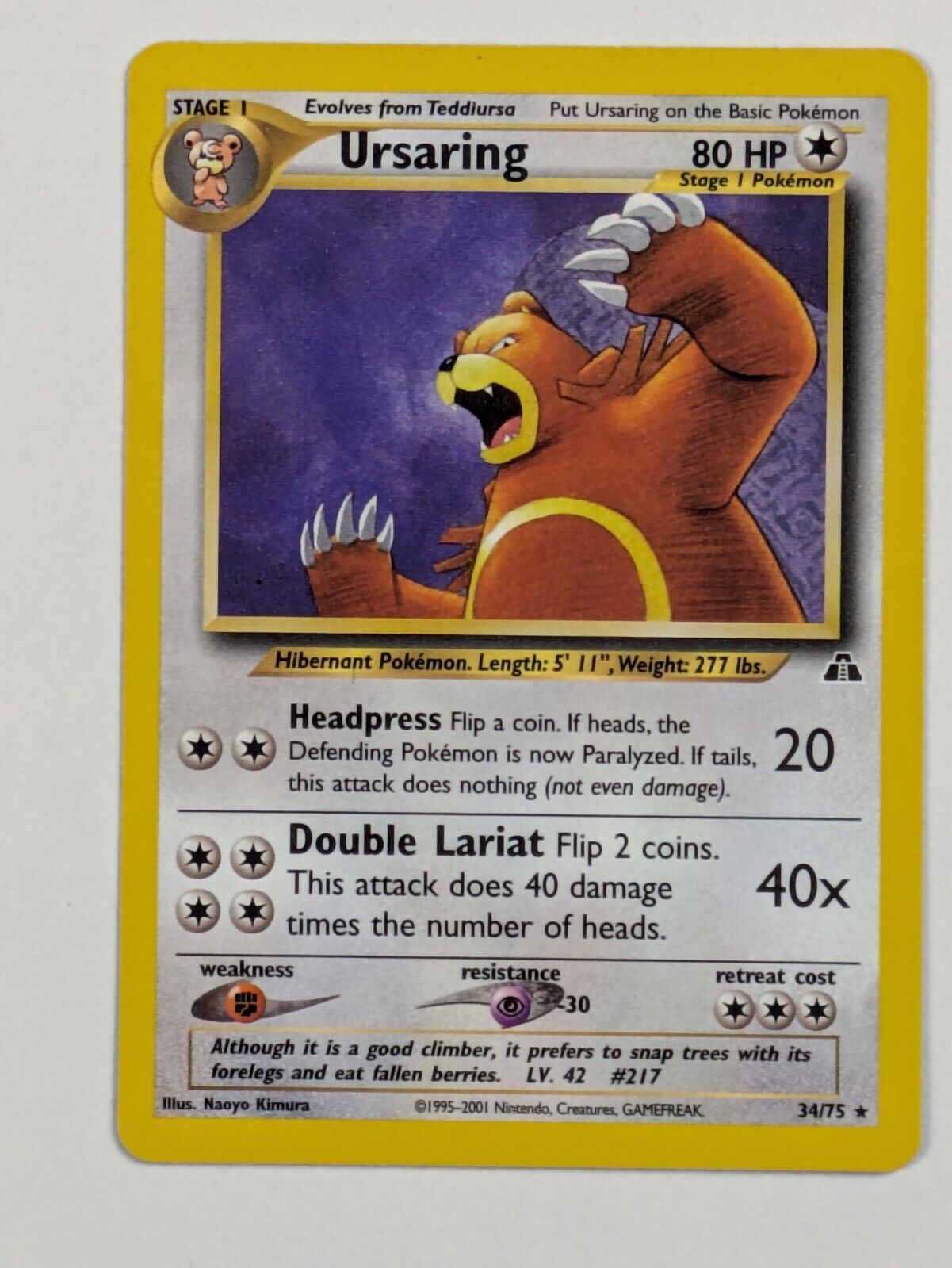 Ursaring - 34/75 - Rare Unlimited Neo Discovery - Pokemon Card - NM