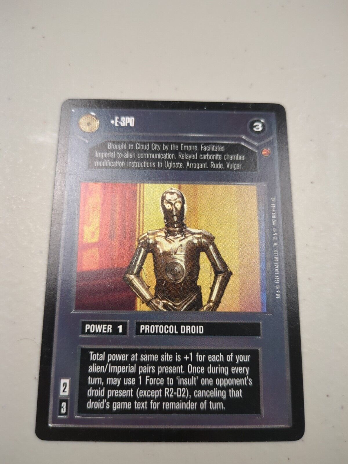 Star Wars Customizable Card Game (SWCCG) Cloud City (BB) E-3PO - Decipher