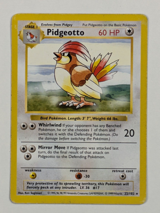 Pidgeotto - 22/102 - Rare (Shadowless) Base Set - Pokemon Card - MP