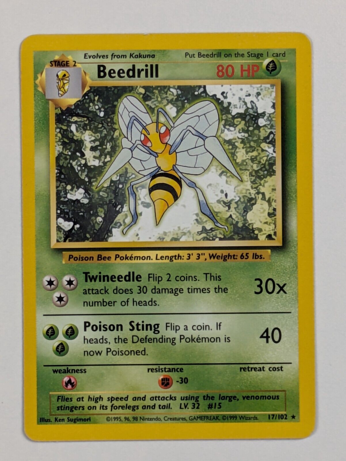 Beedrill - 17/102 - Rare Unlimited Base Set - Pokemon Card - NM