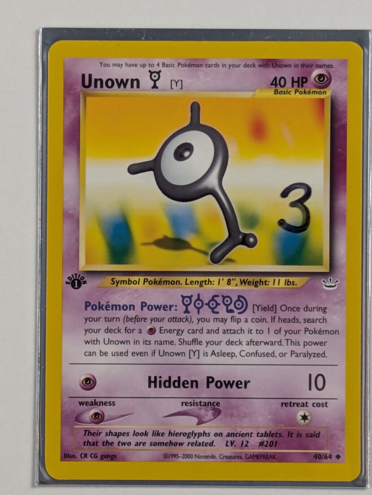 Unown Y - 40/64 - Uncommon 1st Edition Neo Genesis - Pokemon Card - NM