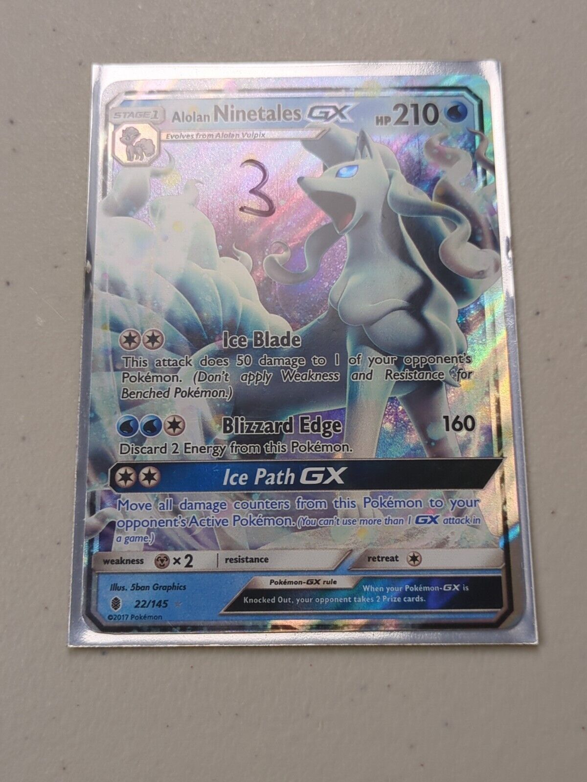 Alolan Ninetales GX - 22/145 - Ultra Rare Guardians Rising - Pokemon Card - NM