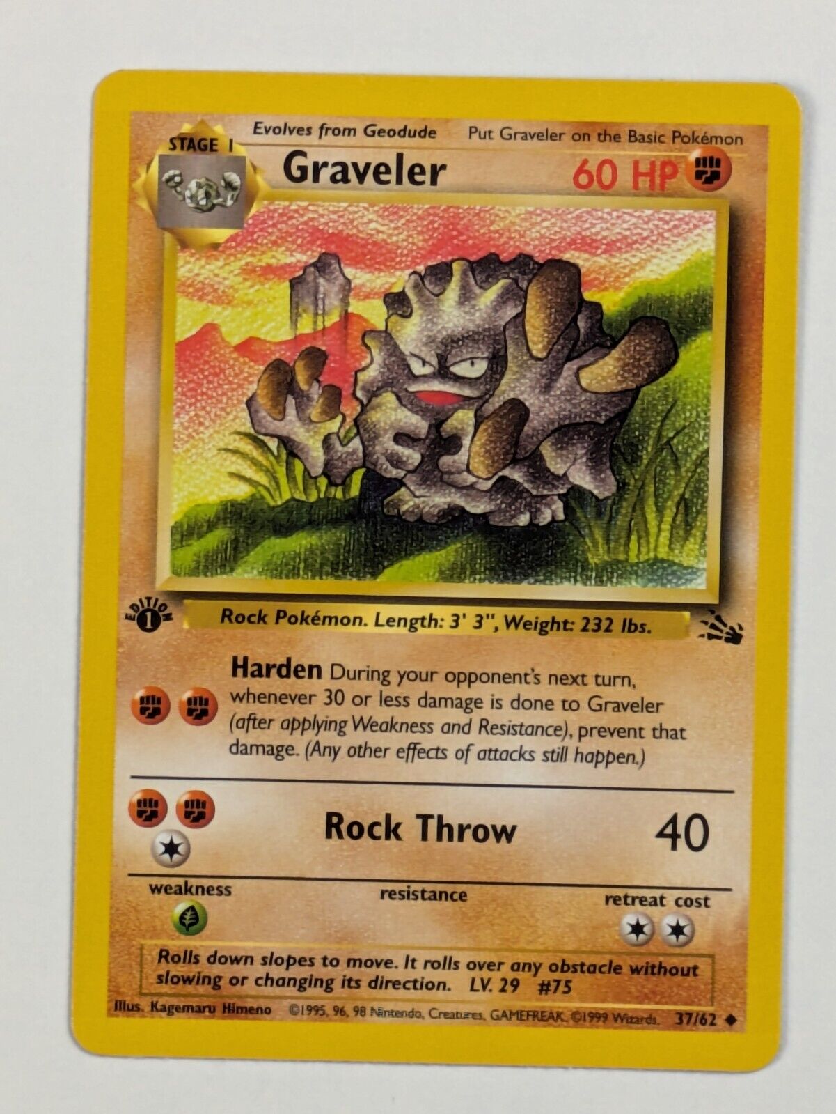 Graveler - 37/62 - Uncommon 1st Edition Fossil - Pokemon Card - NM