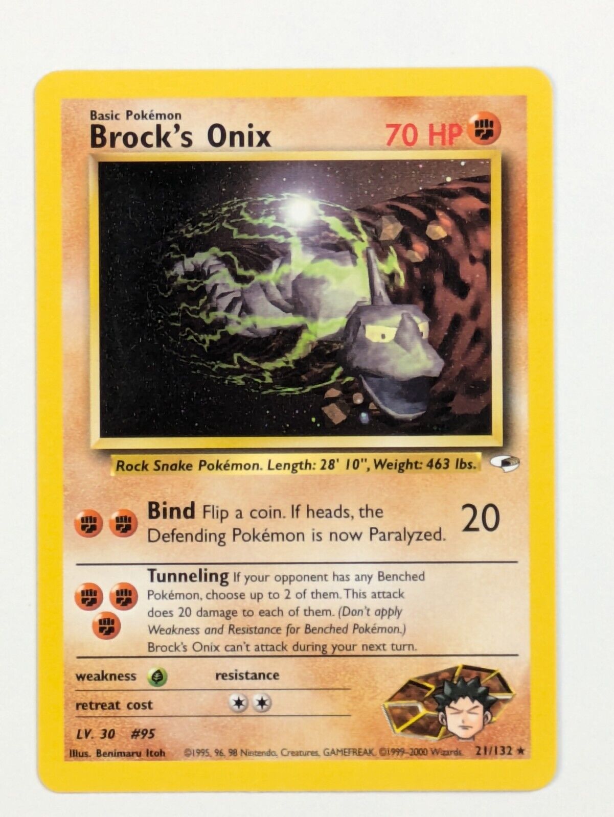 Brock's Onix - 21/132 - Rare Unlimited Gym Heroes - Pokemon Card - NM