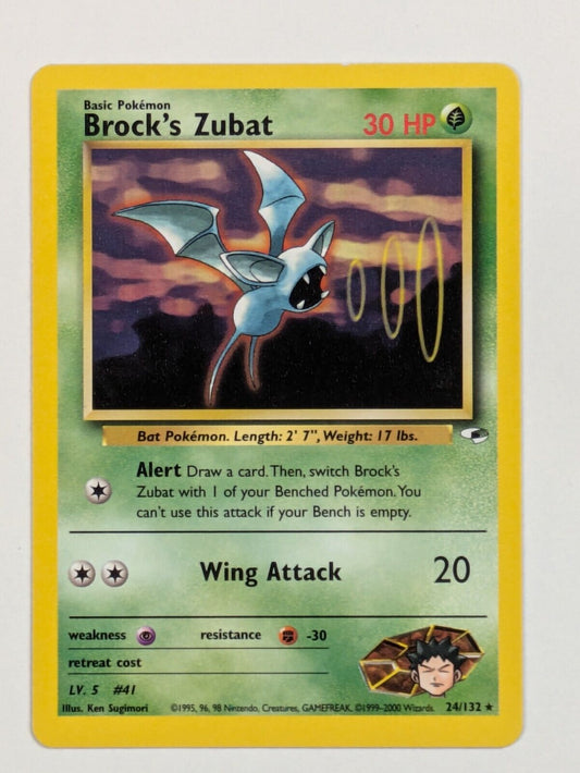 Brock's Zubat - 24/132 - Rare Unlimited Gym Heroes - Pokemon Card - NM