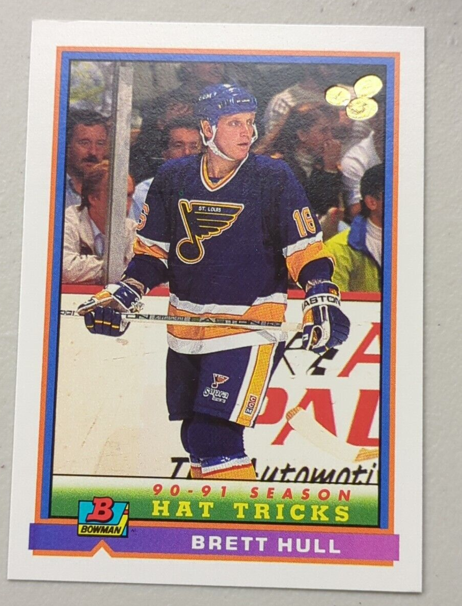 Brett Hull HOF 1991-92 Bowman NHL Hockey Hat Tricks #367 (MINT) St. Louis Blues