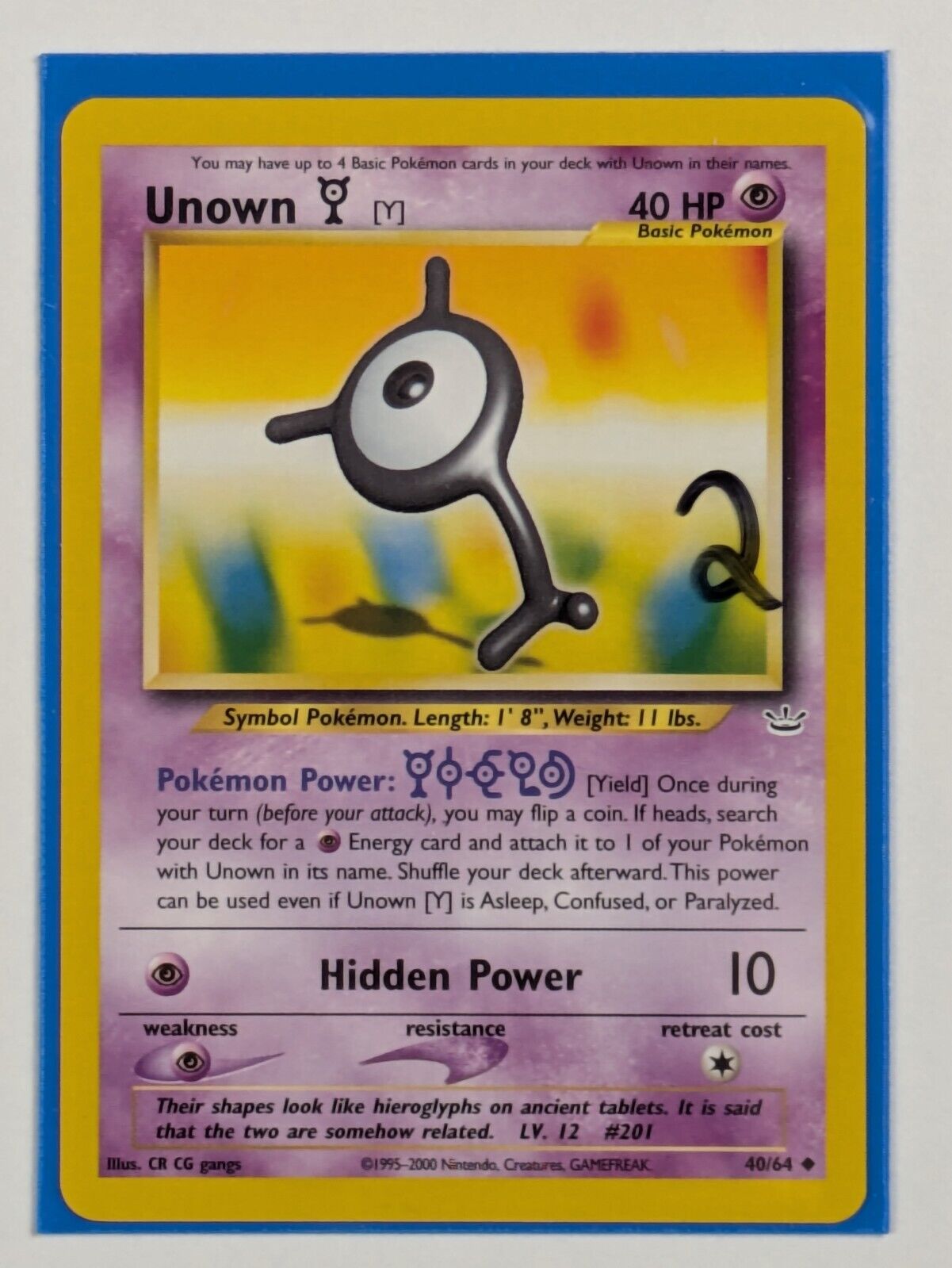 Unown Y - 40/64 - Uncommon Unlimited Neo Revelation - Pokemon Card - NM