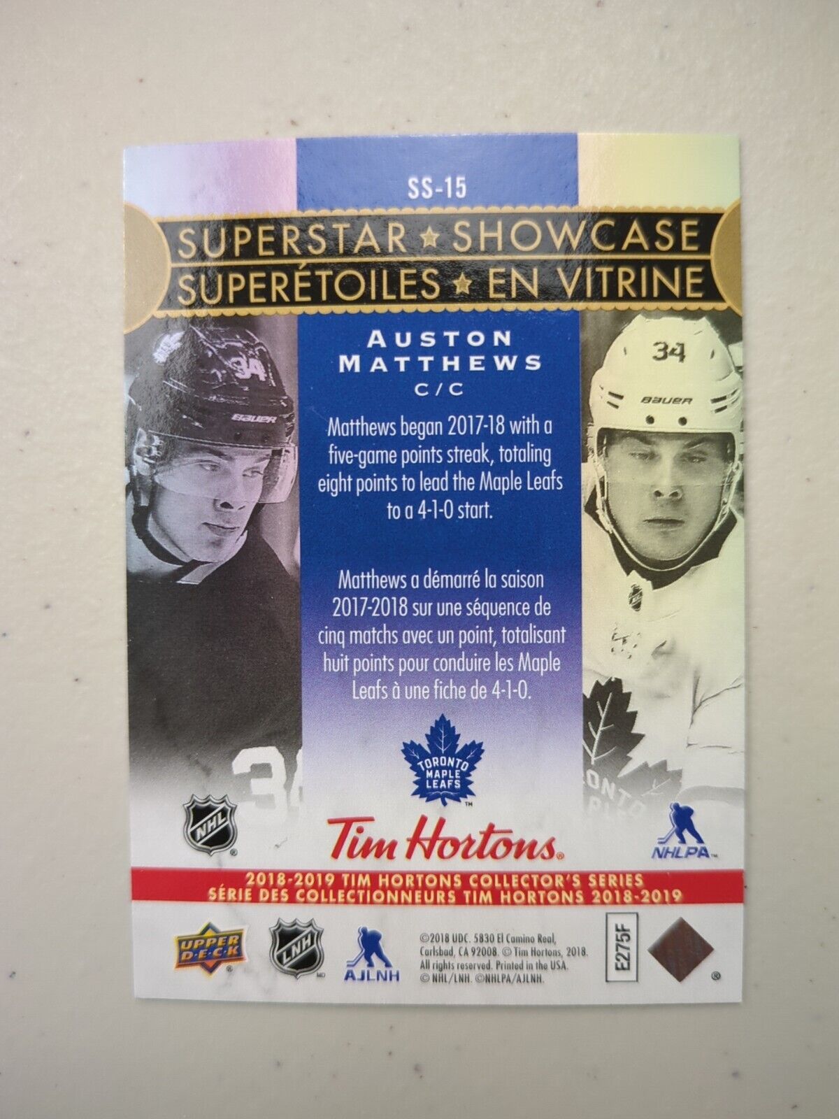 2018-19 Upper Deck Tim Hortons Superstar Showcase #SS-15 Auston Matthews