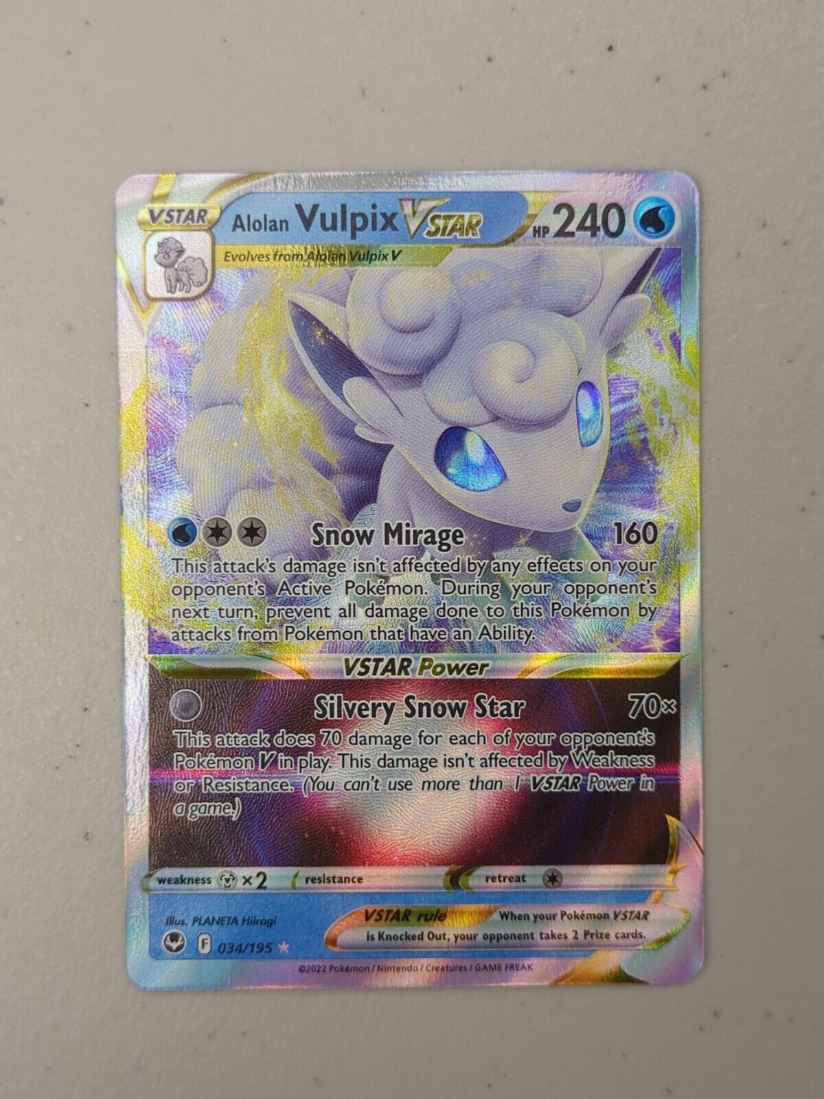 Alolan Vulpix VSTAR - 034/195 - Ultra Rare Silver Tempest - Pokemon Card - NM