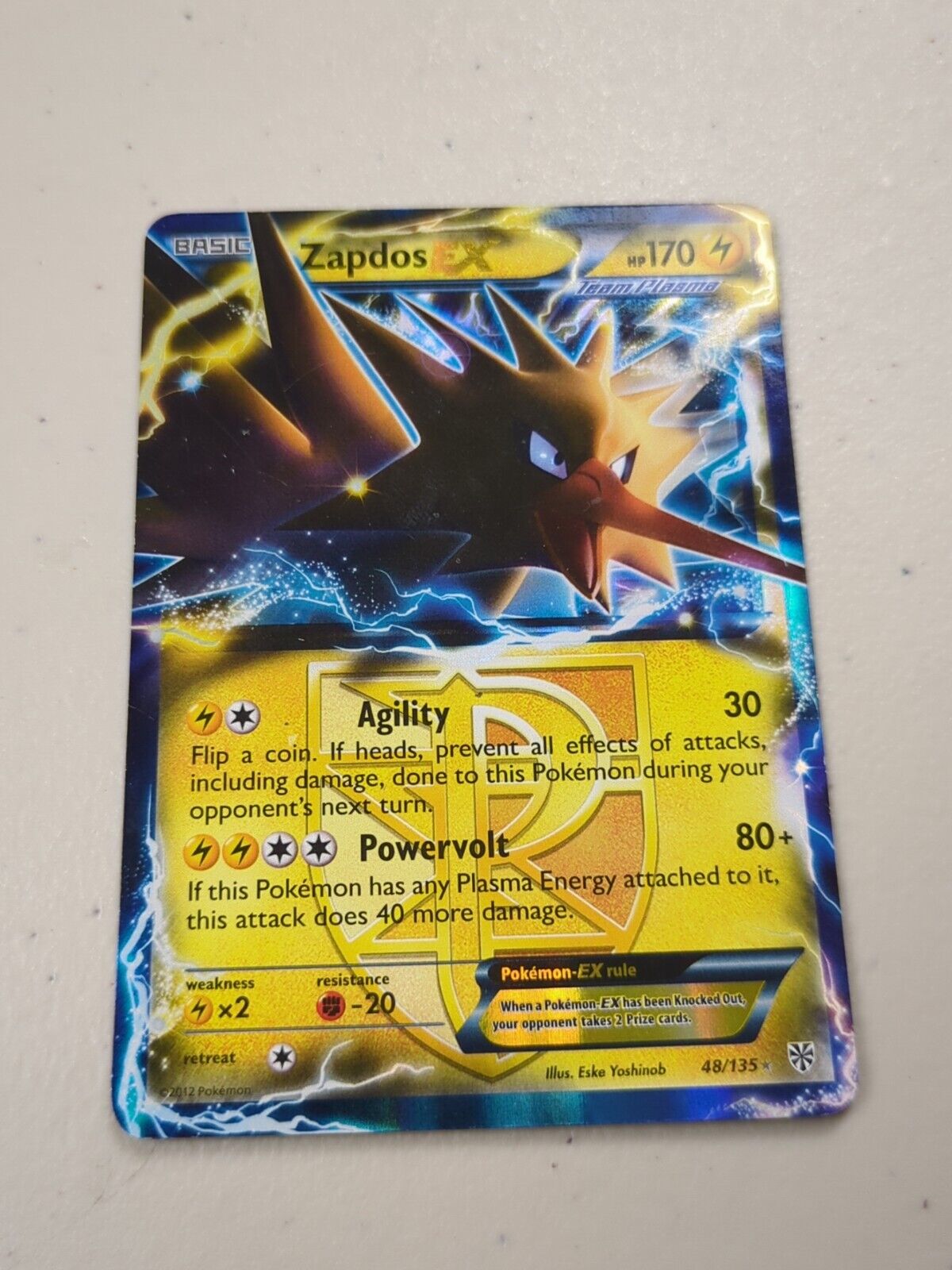 Zapdos EX - 48/135 - Full Art Ultra Rare Plasma Storm Set - Pokemon Card - NM