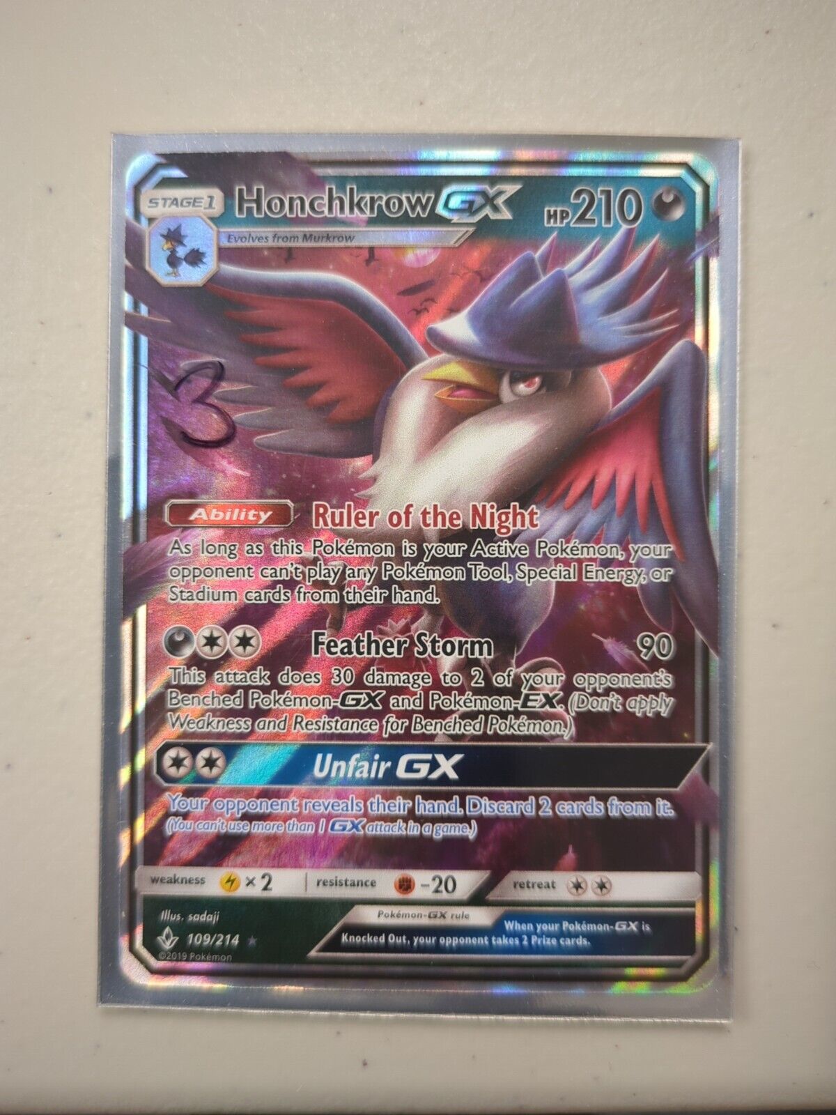 Honchkrow GX - 109/214 - Ultra Rare Unbroken Bonds Set - Pokemon Card - NM