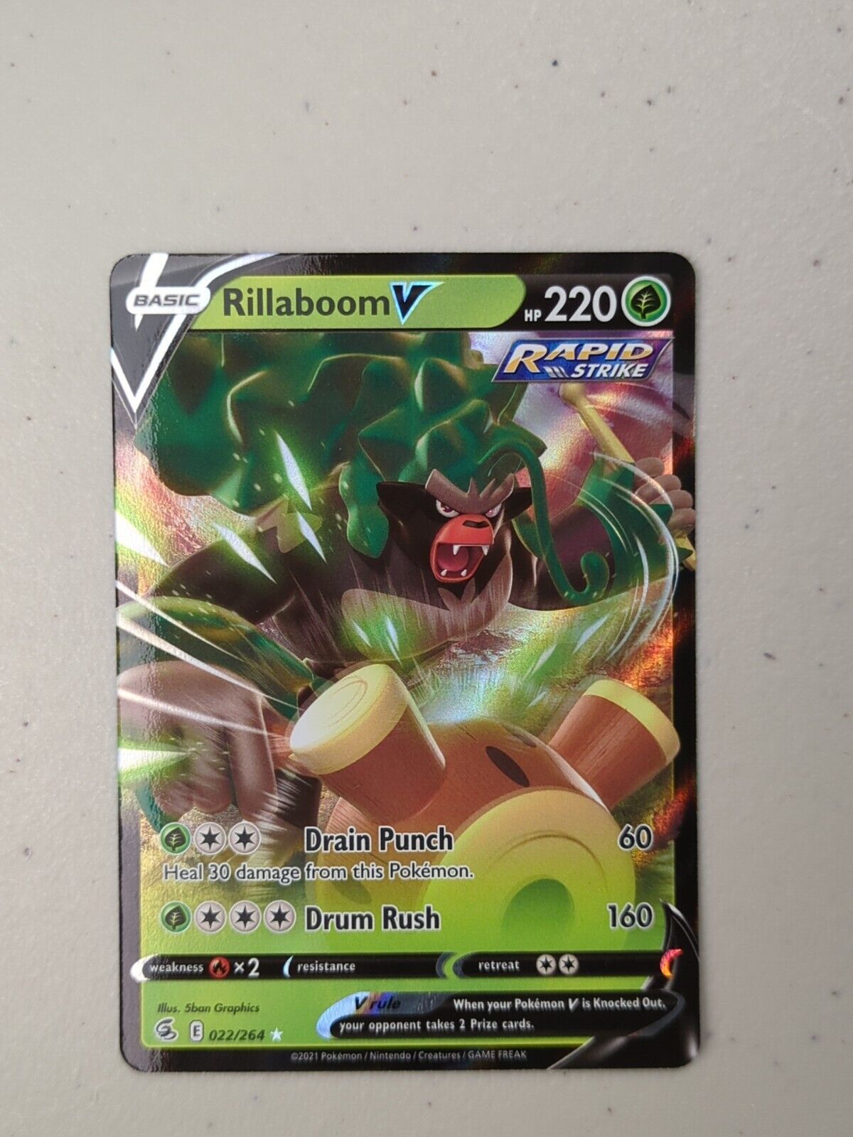 Rillaboom V - 022/264 - Ultra Rare Fusion Strike - Pokemon Card - NM