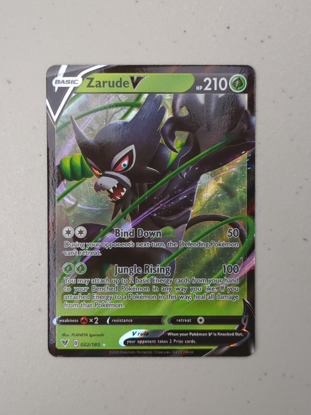 Zarude V - 22/185 - Rare Holo V Vivid Voltage - Pokemon Card - NM