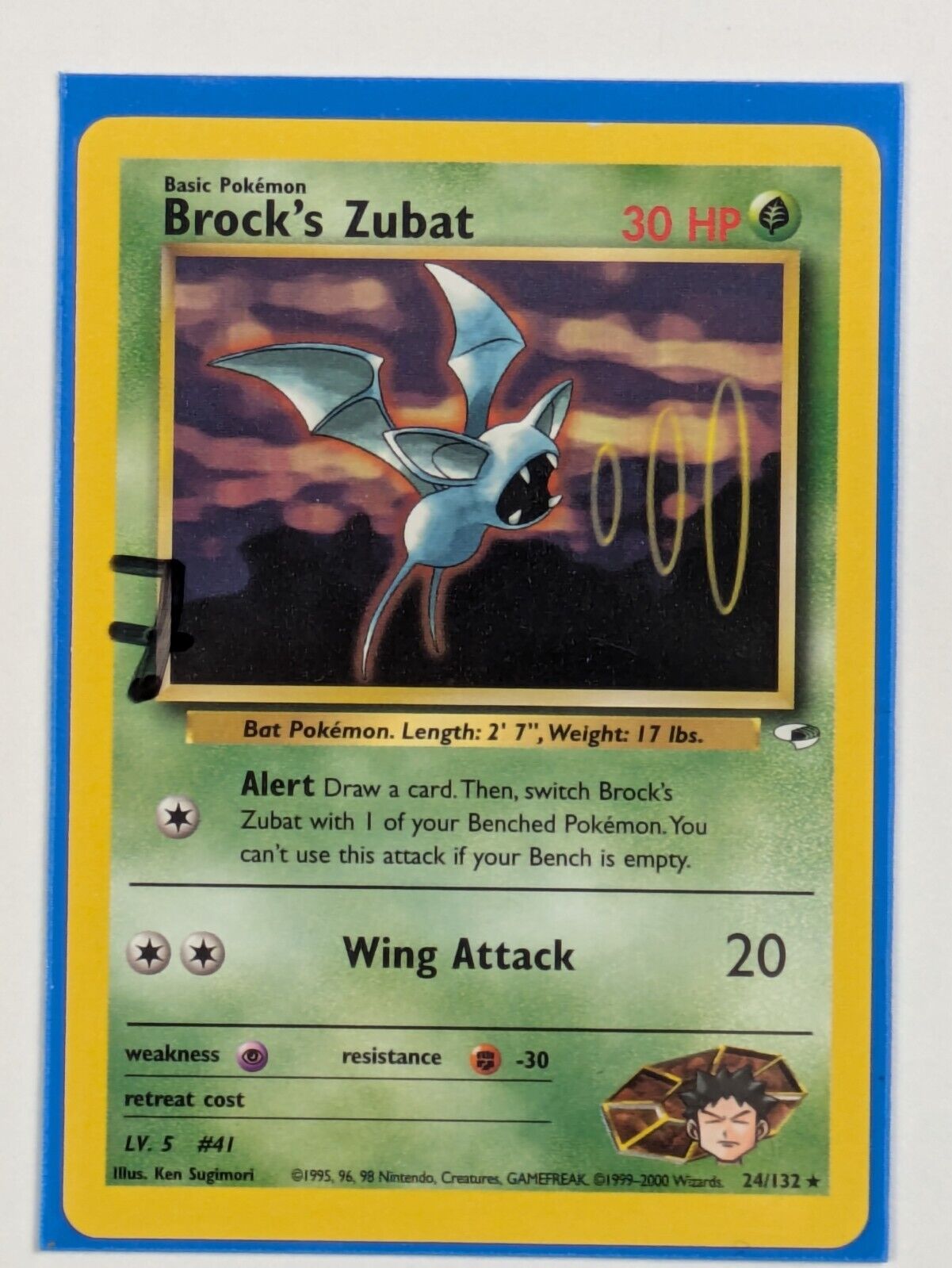 Brock's Zubat - 24/132 - Rare Unlimited Gym Heroes - Pokemon Card - NM