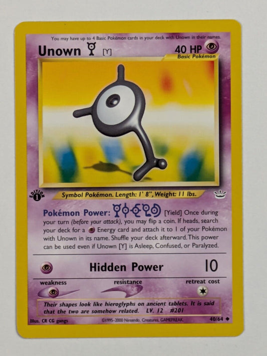 Unown Y - 40/64 - Uncommon 1st Edition Neo Genesis - Pokemon Card - NM