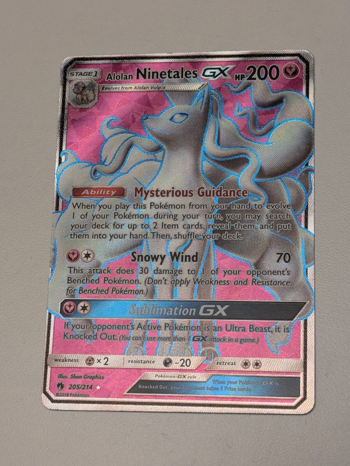 Alolan Ninetales GX - 205/214 - Ultra Rare Lost Thunder Set - Pokemon Card - LP