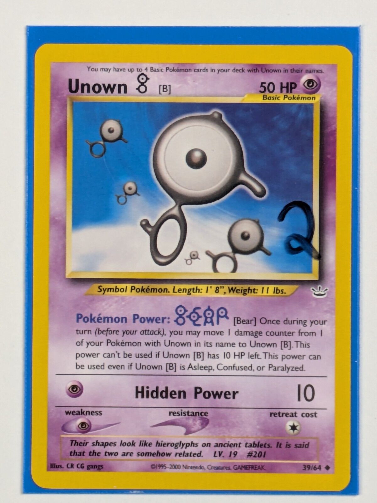 Unown B - 39/64 - Uncommon Unlimited Neo Revelation - Pokemon Card - NM