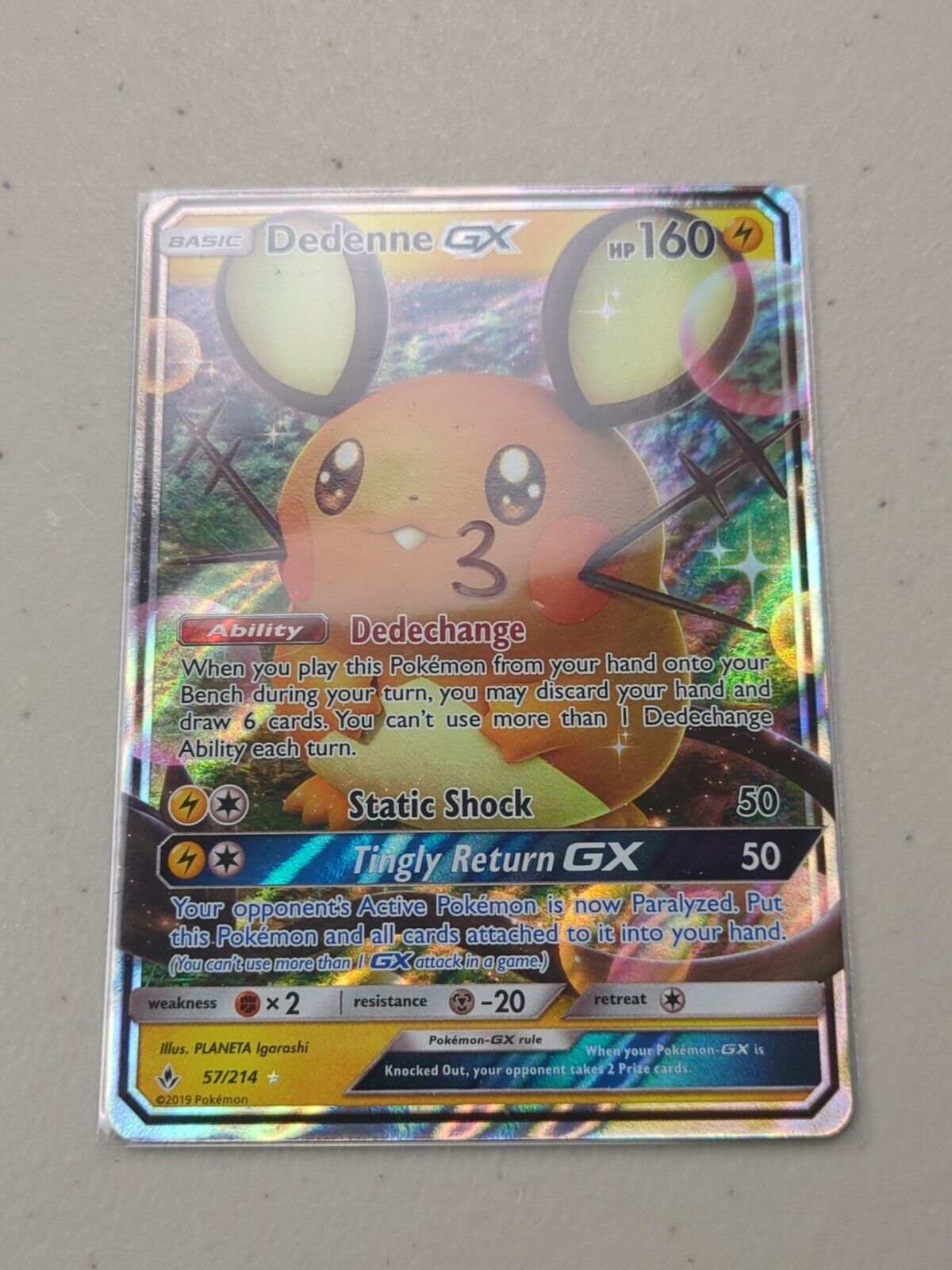 Dedenne GX - 57/214 - Ultra Rare Unbroken Bonds Set - Pokemon Card - NM